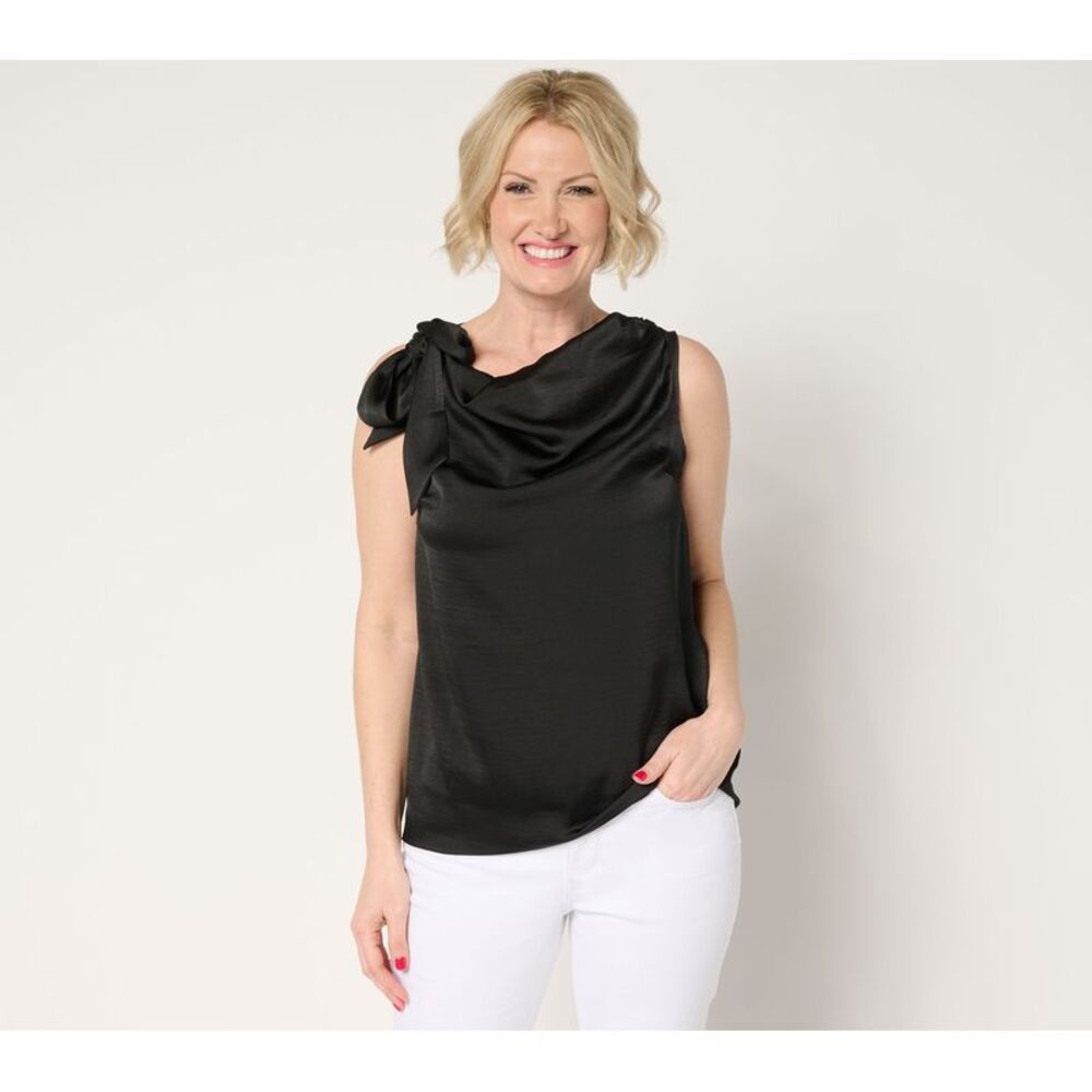 Black Satin One-Shoulder Bow Camisole